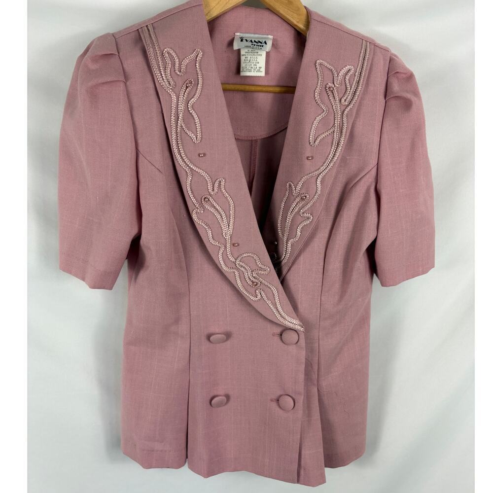 Evanna Vintage Pink Short Sleeve Blazer Jacket Size 8P